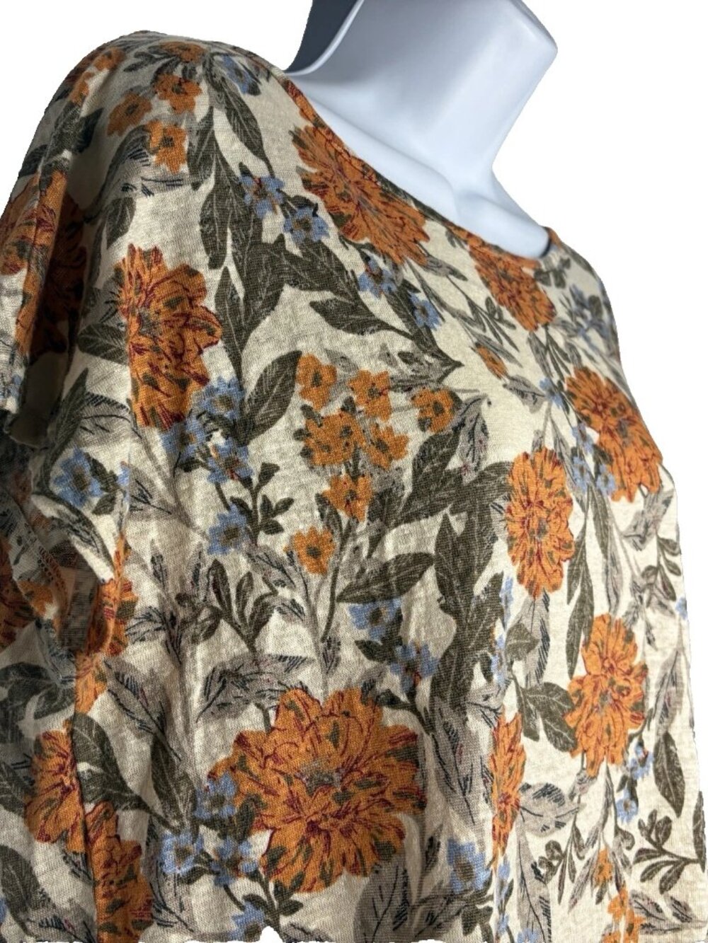 Haute Hippie Linen Blouse Top Size L Cream Orange Floral Abalone Button Back - Picture 4 of 8